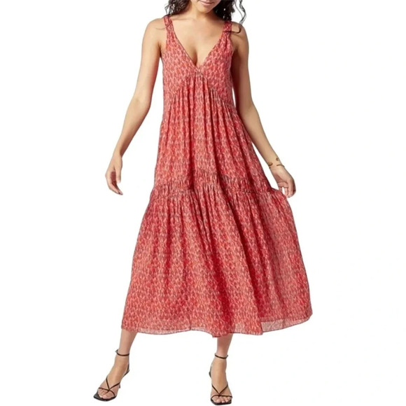 JOIE Tiered Maxi Dress Tea Rose Sleeveless V Neck Lined - Picture 2 of 8